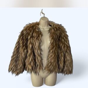 Tacera Brown Cropped Fur Jacket